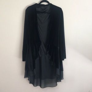 Zaful Black velvet open front coat